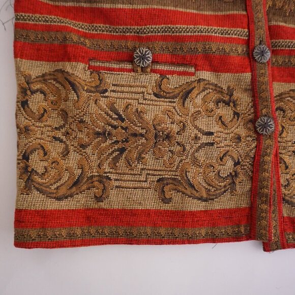 Vintage Sag Harbor Tan Tapestry Button Up Jacket Red Navy Floral Boho 14 - Picture 6 of 10